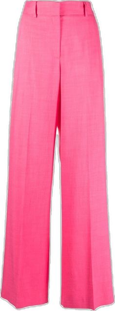 Pink Trousers With Belt Loops, Pink High-waisted Pants With Belt Loops, Pink Bottoms With Belt Loops For Work, Pink Workwear Pants With Belt Loops, Pink Straight Pants With Welt Pockets, Pink Wide Leg Pants With Pockets, Formal High Waist Pink Bottoms, Formal Pink High-waist Wide Leg Pants, Pink Pants With Welt Pockets For Spring