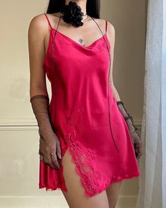 ༄ Victoria's Secret sultry red slip dress featuring lace embroidery lining and bustier details with deep thigh split hem༄ deep plunge back cutout; adjustable straps; square neckline༄ size L༄ lovely condition with no visible damage or flaws 🤍Model Measurements: - Bust: 34B - Waist: 26 - Hip: 38 - Height: 5"4 🤍 Size of mannequin: size 2 - 4 Red Slip Dress, Deep Plunge, Silk Slip Dress, Silk Slip, Lace Embroidery, Bustiers, Split Hem, Fashion Sewing, Dress Clothes For Women