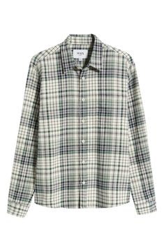 Cool-weather comfort is easy in this cozy flannel button-up shirt that's optimal for cabin trips or gathering around the patio at home. 29 1/2" length; 47" chest (size Medium) Front button closure Point collar Long sleeves 100% cotton Machine wash, line dry Imported Cabin Trip, Cozy Flannel, Navy Green, Navy And Green, Chest Size, Button Up Shirts, Button Up, At Home, Wax