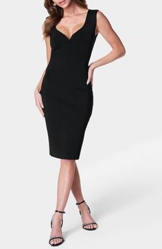 Keep your night-out look on point with this curve-skimming sleeveless sweater-dress. 39" length Back zip closure Deep V-neck Sleeveless Unlined 96% polyester, 4% elastane Machine wash, tumble dry Imported Sleeveless Bodycon Dress With Back Zipper For Date Night, Sleek Sleeveless Bodycon Dress, Flattering Sleeveless Midi Dress For Night Out, V-neck Midi Dress With Back Zipper For Night Out, Sleek Sleeveless Dress For Night Out, Flattering Sleeveless Bodycon Dress For Party, Sleeveless Black Bodycon Dress With Flattering Silhouette, Black Sleeveless Bodycon Dress With Flattering Silhouette, Sleek Sleeveless Bodycon Dress With Flattering Silhouette