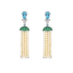 Aqua Pearl Tassel Earrings | Over The Moon Luxury Long Drop Gemstone Earrings, Luxury Long Drop Chandelier Earrings For Formal Occasions, Luxury Long Drop Chandelier Earrings For Formal Events, Luxury Gemstone Chandelier Earrings For Formal Occasions, Elegant Long Drop Chandelier Earrings With Gemstone, Elegant Gemstone Chandelier Earrings With Long Drop, Elegant Long Drop Gemstone Chandelier Earrings, Luxurious Jewelry, Heritage Jewellery