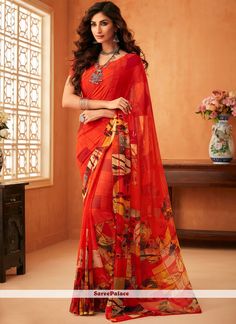 Synthetic Saree, Plain Saree With Heavy Blouse, Red Color Saree, Heavy Blouse, Latest Saree Blouse, Wedding Sarees Online