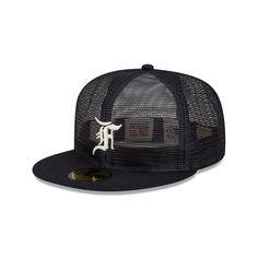 The Fear of God Essential Full Mesh Blue 59FIFTY Fitted Cap features an allover mesh crown with an embroidered Fear of God logo at the front panels, an MLB Batterman logo at the rear, and a green undervisor. Fear Of God Logo, God Logo, The Fear Of God, Hat Day, Hat Display, World Baseball Classic, Retro Arcade, Best Mens Fashion, Fear Of God