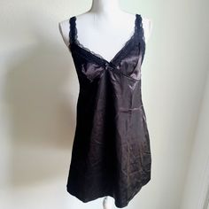 New Without Tag Cozy Rozy Black Satin Slip Night Dress With Lace Trim. Adjustable Straps. Open To Reasonable Offers Fitted Lace Trim Sleep Robe, Black Coquette Nightgown For Bedtime, Black Coquette Nightgown For Sleep, Black Lace Trim Summer Nightgown, Black Lace Trim Cami Sleepwear, Victoria Secret Slip Dress, Pink Slip Dress, Vintage Slip Dress, Red Lingerie