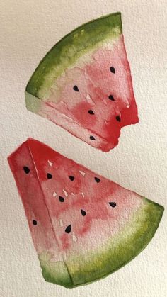 two slices of watermelon painted on white paper