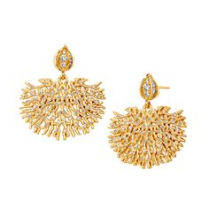 18 karat yellow gold Champagne diamonds 1 carat approx. Post backs for pierced ears Coral Shapes, Lalique Crystal, Gold Champagne, Silver Frames, Gold Monogram, Shell Bracelet, Earring Crafts, Champagne Diamond, Quartz Earrings