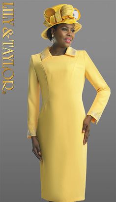 Lily and Taylor 4879-YEL Church Dress Elegant Yellow A-line Evening Dress, Yellow Fitted A-line Evening Dress, Fitted Yellow A-line Evening Dress, Fitted A-line Yellow Evening Dress, Elegant Yellow Long Sleeve Dress, Chic Yellow Evening Dress For Formal Occasions, Chic Yellow Evening Dress For Formal Events, Elegant Long Sleeve Yellow Dress, Elegant Yellow Dress For Evening