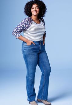 Denimflex™ Fabric - Curvy Fit - Designed To Flatter With More Room In The Hip And Thigh Eliminates Waist Gapping - Medium Sandblasted Wash - All Pockets Are Functional - Button And Zipper Closure - Finished Hem - Model Is 5' 10" With A 30 Inch Inseam And Wearing A Size 16W Long. Imported - 87% Cotton 12% Polyester 1% Spandex - Machine Wash Plus Sized Straight Leg Jeans, Plus Sized Straight Jeans, Mom Jeans Big Size, Mom Jeans For Apple Shape, Ripped Plus Size Jeans, Womens Jeans Curvy, Popular Jeans, Maurices Plus Size, Plus Size Pants