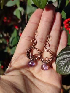 These earrings are made from oxidized copper, and adorned with amethyst crystals that are faceted. The hook is copper plate metal, nickel-free. Amethyst is a stone of protection, peace, and awakening. Amethyst is also Aquarius's birthstone. Chakra: Crown. These earrings are handmade and are available in citrine or amethyst crystal. Citrine earrings link: https://www.etsy.com/listing/1636377052 check these other listings you might like: https://www.etsy.com/listing/1603441383 https://www.etsy.com/listing/1529959457 https://www.etsy.com/listing/1464330118 Have any questions? Be sure to message me :) Check out my Instagram profile: @bronzaii.jewelry Copper Dangle Crystal Earrings For Gift, Purple Crystal Metal Earrings For Gifts, Purple Metal Crystal Earrings As Gift, Purple Metal Crystal Earrings For Gift, Spiritual Copper Drop Earrings, Copper Crystal Drop Earrings For Gifts, Purple Gemstone Copper Jewelry, Copper Crystal Earrings With Ear Wire For Gifts, Handmade Purple Copper Jewelry