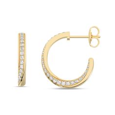 Diamond-Lace Arc Hoops_Product Angle_PCP Main Image Small Hoop Diamond Earrings In Yellow Gold, Small Hoop 14k Gold Brilliant Cut Diamond Earrings, Small Hoop Diamond Earrings In 14k Gold, 14k Gold Small Hoop Diamond Earrings With Brilliant Cut, Timeless Small Hoop Earrings With Single Cut Diamonds, Timeless Gold Hoop Earrings With Brilliant Cut Diamonds, Elegant 14k Gold Hoop Earrings With Halo Design, Diamond Hoop Earrings In Yellow Gold, 14k Gold Hoop Earrings With Diamond Accents