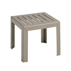 an outdoor side table with slatted design on the top and bottom, shown in grey