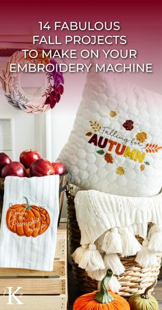 14 Fabulous Fall Projects to Make on Your Embroidery Machine Fall Machine Embroidery Projects, Machine Embroidery Ideas, Embroidery Fall, Hoop Projects, Fall Banner, Fall Door Decorations, Heirloom Quilt, Rectangle Pillow, Fall Quilts