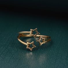 Three Star Ring, Dainty Ring, Adjustable Ring, Open Ring, Minimalist Ring, gift for her, unique ring, good luck ring, promise ring, boho ring Metal:- Brass ✦ Our rings are made of high-quality Brass metal and are carefully crafted by hand in our family workshop. The brass metal will develop a nice antique color over time. So, I suggest cleaning it once in a while for getting back to the shiny original color. You can use natural ingredients like lemon or vinegar with water to clean it. Also, appl Golden Star Jewelry, Space Aesthetic Accessories, Cute Small Rings, Star Assesories, Gold Star Accessories, Star Ring Aesthetic, Gold Celestial Jewelry, Gold Star Ring, Adjustable Gold Star-shaped Rings