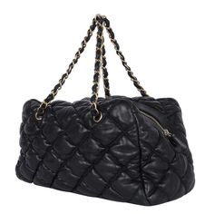 Authentic, pre-owned Chanel bubble quilted calfskin leather shoulder bag tote. Features black calfskin leather gold-tone hardware, dual leather woven straps, large CC at the front of the bag, and the interior lining has 3 compartments/pockets including a zippered compartment. Authenticity hologram stamp reads: 12899699 Made in Italy 2008-2009 Strap drop: 9" Quilted Leather Bag With Double Handle, Quilted Leather Satchel Bags, Quilted Leather Satchel For Everyday Use, Quilted Leather Shoulder Bag For Travel, Quilted Leather Shoulder Bag With Double Handle, Quilted Leather Shoulder Bag, Luxury Quilted Shoulder Bag For Everyday Use, Quilted Top Handle Shoulder Bag For Shopping, Luxury Quilted Satchel Bag