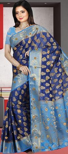 Blue color Saree in Kanjeevaram Silk fabric with Weaving, Zari work Blue Color Saree, Wedding Blue, Wedding Saree, Zari Work, Silk Wedding, Blouse Length, Super Sale, Saree Wedding, Petticoat