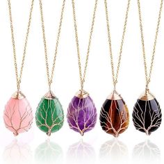 5pcs Natural Stone Tree of Life Pendant Necklace Wire Wrapped Water Drop Shaped Stone Size:25X45mm(0.98x1.77inch) Color:Multi-Color Material:N atural Stone (Random Delivery)  MOQ:5PCS(Including Chain) 1inch=2.539cm,  1cm=0.3937inch    1cm=10mm Stone Produce Can Gives You Deep Sense of Positive Energy  Peace of Mind, Balance, Healing, Meditation, Balancing Emotions Energy forBeginners for Teens Yoga Supplies , Art Collection ,Charms for Making Jewelryand Findings Supplies. Application: 1. Personalized charm Suitable for any occasion wear,Unique Gift! 2. For clothing accessories would be more fashionable. 3. Match your own necklace.  Note:2. This is natural material with High hardness, after highpolish by human, sometimes will have a little crack, But we will check one byone before we ship m Abstract Pendant, Amazonite Jewelry, Amethyst Crystal Necklace, Chakra Necklace, Tourmaline Pendant, Natural Stones Necklace, Crystal Healing Bracelets, Rose Quartz Necklace, Tree Necklace