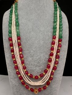 Ruby Emerald Pearls Nakshi Multi Layer Necklace Nakshi Balls, Necklace Traditional, Beads Fashion, Fashion Beads, Multi Layer Necklace, Layer Necklace, Ruby Emerald, Beads Necklace, Necklace Length