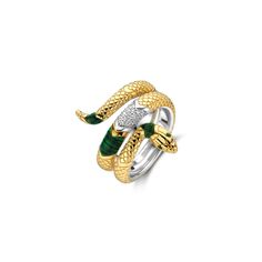 Description This silver snake ring is handset with emerald green stones and white zirconia and gold plating. It has eyes of emerald too! An opulent and iconic showpiece. Specifications Material: Sterling Silver, 18ct Gold Vermeil and Rhodium Plating Gemstones: Malachite, Emerald and Cubic Zirconia Width - 0.9cm Band Width Top - 25.5 cm Product Code: 12203EM About Ti Sento Elegant gemstones meld together to form new timeless shapes. 100% goldsmith standards - Premium 925 sterling silver - 18ct go Snake Necklace Silver, Emerald Green Stone, Emerald Eyes, Snake Ring Silver, Green Stones, Jewels Rings, Ringe Gold, Snake Necklace, Snake Ring