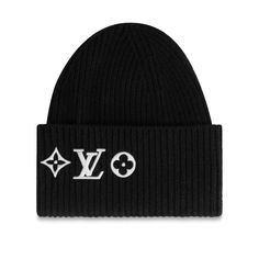 LOUIS VUITTON® - Lv Headline Beanie - Black Louis Vuitton Hat, Designer Beanies, Woolen Cap, Trendy Hat, Cap Fashion, Knit Hats, Louis Vuitton Official, Knit Cap, Caps For Women