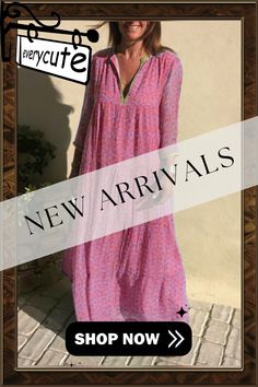 Fashion V Neck Boho Long Dress Women Vintage Printed Loose Party Dresses Summer Casual Long Sleeve Beach Dress Vestidos Pink Summer Maxi Dress For Holiday, Pink Maxi Dress For Summer Holiday, Pink Summer Beach Dress For Holiday, Pink Dresses For Holiday And Beach Season, Long Sleeve Boho Sundress For Summer, Pink Long Sleeve Maxi Dress For Beach Season, Summer Long Sleeve Maxi Dress For Holiday, Long Sleeve Maxi Dress For Summer Holiday, Bohemian Printed Dresses For Summer Parties