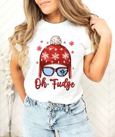 Oh Fudge Shirt - Christmas Vacation Shirt - Funny Christmas Shirt - Holiday Family Shirt - Christmas Holiday Gift - Christmas Party Sweater How can I order? 1️) Please review all the information provided before placing an order 2️) Select the shirt type and size. 3️) Select the color of the shirt using the following options. 4️) Please add the vinyl color (white or black) in the optional message section of the order. 5️) Need more Items? Add the current item in the cart. And If you like to add more items to your order please press the back button and repeat steps 1-4 again. 6️) Once all your desired items are in your cart you may complete your order by entering your payment method, desired shipping address and click submit. When will my product arrive? Processing Time: 1-3 days During holi Fun White Winter Tops, Fun White Tops For Winter, Fun Winter T-shirt With Crew Neck, Fun Winter Crew Neck T-shirt, Fun Crew Neck T-shirt For Winter, Fun White Christmas Tops, Fun Short Sleeve Winter Tops, Fun White Holiday Tops, Cotton Tops With Funny Print For Winter