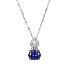 Bella Luce® Esotica™ tanzanite and white diamond simulant 6.65ctw oval and round, platinum over sterling silver pendant with chain. Pendant measures approximately 0.81" L x 0.43" W. Includes a 18" L x 0.03" W singapore chain that has a 2" extender and lobster claw clasp closure. Tanzanite Necklaces With Diamond Accents As Gift, Silver Tanzanite Necklace With Diamond Accents, White Gold Round Tanzanite Necklaces, Silver Tanzanite Round Stone Jewelry, Silver Necklace With Diamond Accents And Lab-created Sapphire, Elegant Round Tanzanite Jewelry, Pendant With Chain, Diamond Simulant, Chain Pendant