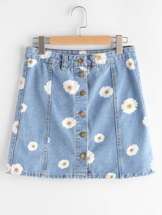 Marlene Jeans, Denim Skirts Online, Mode Ulzzang, Print Denim, Outfit Jeans, Daisy Print, Jeans Rock