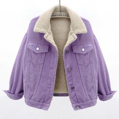 Pink Denim Jacket, North Face Nuptse, Purple Jacket, Open When, Denim Jacket Women, Warm Coat, Casual Coat, Jacket Women, White Beige