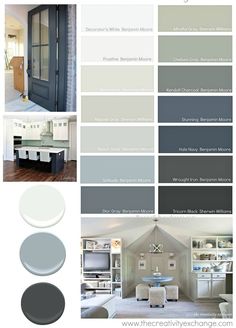 the color scheme for this house is gray and white, with some blue in it