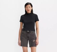 Effortless Short Sleeve T-shirt - Black | Levi's® US Classic Fitted T-shirt For Fall, Basic Fitted Turtleneck Top, Fitted Turtleneck T-shirt, Versatile Cotton Turtleneck Top, Casual High Neck T-shirt For Spring, Casual Mock Neck Top With Relaxed Fit, Relaxed Fit Turtleneck Tops For Spring, Spring Relaxed Fit Turtleneck Tops, Relaxed Fit High Neck Tops