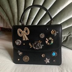 Rare And Sold Out. Never Used, But A Minor Scratch At The Back. Black Embellished Top Handle Bag, Black Embellished Bags For Formal Occasions, Black Embellished Formal Bag, Formal Black Embellished Bags, Chic Black Embellished Shoulder Bag, Luxury Embellished Shoulder Bag, Luxury Embellished Formal Bags, Chic Black Embellished Bags, Elegant Coach Shoulder Bag For Party