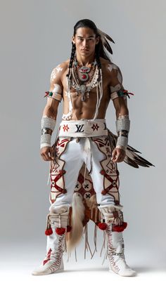 #nativeamerican #native #redindian #traditional #louisvuitton #lv #fashion #leatherpant #branded #luxury #outfit #white #headdresses #warbonnets #feather Native American Clothing Traditional, Native American Outfits, Navajo Clothing, Native Warrior, Native Outfits, Indigenous Fashion, Luxury Outfit