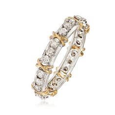 Ross-Simons - 1.00ct t. w. Diamond X Eternity Band Ring in, 14kt Gold. Size 9. A classic style shows off edgy sophistication and two-tone versatility! A 1.00 ct. t. w. diamond eternity band is stationed with sleek 14kt yellow gold X motifs and set in polished sterling silver. 1/8" wide. Diamond X eternity band. Diamond birthstones are the perfect gift for April birthdays. Black Diamond Earrings Studs, Black Diamond Solitaire, Black Diamond Studs, Bezel Necklace, Diamond Birthstone, Diamond Eternity Band, Diamond Solitaire Necklace, Fine Jewelery, Eternity Band Ring