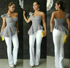 Peplum Outfits, Dressy Jeans, Fashion Tops Blouse, Pinterest Outfits, African Wear, African Fashion Dresses, What Type, White Pants, Fashion Wear