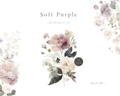 three different images of flowers with the words soft purple on them