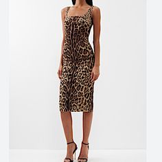 Dolce & Gabbana Leopard-Print Charmeuse Midi Dress - Multicolor. Original Price:$2295 Dolce&Gabbana Cocktail Dress In An Allover Leopard Print Scoop Neckline Sleeveless Concealed Back Zip Hem Falls Below The Knee Sheath Silhouette Silk/Spandex Made In Italy Model Is 5'10"/177cm. Scoop Neckline, The Knee, Leopard Print, Dolce And Gabbana, Cocktail Dress, In Italy, Midi Dress, Spandex, Italy