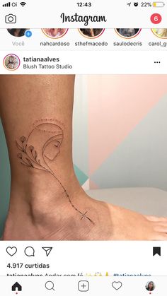 a tattoo on the foot of a woman's leg is shown in an instagram