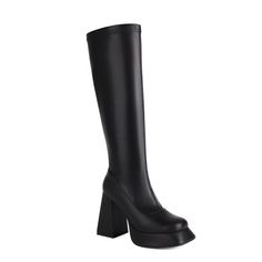 Type: Knee-High Boots Gender: Female Season: Demi-season Style: Casual;Business;Cocktail;Evening;Wedding Upper Material: Faux leather Inner Material: Microfiber Sole Material: Rubber Heel Type: Heel + platform Casual Footwear Features: Closed nose Closure Type: lightning Main Pattern: plain Toe: Square Heel Height: approx. 10.5cm Platform Height: approx. 3cm Shaft Height: approx. 38cm Circumference: approx. 32cm (The measured data is Manufacturer's Size 36) Package Contents: 1 x Shoes (Pair) Please see our size guide as below, you can choose the size according to your foot length and width. If your foot is a little wide and thick, we suggest you choose 1 size larger. Size Guide: 28 = foot length 18.5-19cm (Foot width=6.5-7cm) 29 = foot length 19-19.5cm (Foot width=7cm) 30 = foot length 19. Trendy Medium Width Heeled Boots For Party, Fitted Faux Leather Platform Boots With Round Toe, Fitted Platform Boots In Faux Leather, Square Toe Faux Leather Platform Boots For Night Out, Faux Leather Boots With Round Toe For Club, Polyurethane Platform Knee-high Boots For Party, Pointed Toe Faux Leather Platform Boots For Party, Club Knee-high Faux Leather Boots With Round Toe, Faux Leather Knee-high Boots With Round Toe For Club