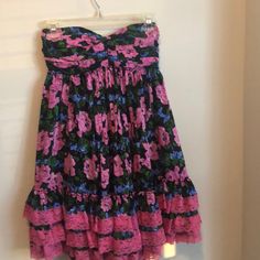 Worn Only Twice! Beautiful Strapless Floral And Flowy Betsy Johnson Dress Floral Ruffle Dress, Betsey Johnson Dresses, Dresses Floral, Betsy Johnson, Floral Ruffle, Ruffle Dress, Betsey Johnson, Colorful Dresses, Size 2