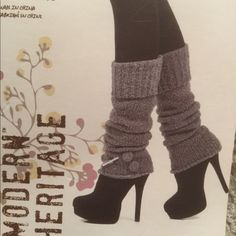 Super Super Cute Especially With A Pair Of Heels. They Are Grey Knit Leg Warmers With Two Buttons On The Bottom. Vintage Leg Warmers, Leg Warmers Over Heels, Layered Leg Warmers, Crochet Thigh High Leg Warmers, Heels With Leg Warmers, Leg Warmers With Heels, Leg Warmers And Heels, Shoes With Leg Warmers, Leg Warmers Aesthetic