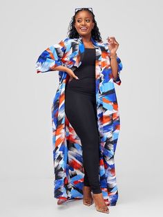 Introduce a burst of color to your wardrobe with our Long Blue and Orange African Print Kimono. The long, flowing design offers versatility and comfort, making it suitable for a variety of occasions, from casual outings to more formal gatherings.   - The Hera African print Kimono is made from wax cotton Ankara fabric.  - The Kimono comes with a belt and can be worn with or without a belt  - The model is wearing a UK 8/US S. She is 5'5/165 cm tall  - The Kimono is 62 inches/ 157 cm long. African Print Kimono, Flow Design, Print Kimonos, Long Kimono, Ankara Fabric, Blue And Orange, Style Expert, Waxed Cotton, Kimonos