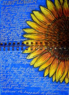 a sunflower is shown with writing on it