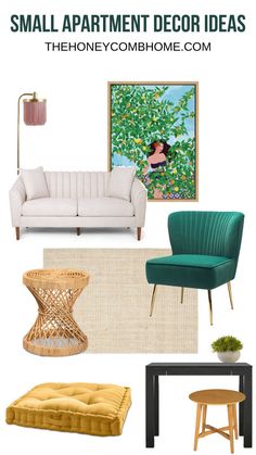 small apartment decor ideas for the home and living room with green furniture, gold accents