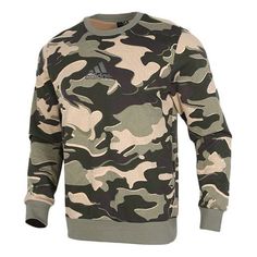 Fall Camouflage Crew Neck Sweatshirt, Camouflage Sweatshirt For Winter Outdoor Activities, Casual Camouflage Sweatshirt For Outdoor Activities, Camouflage Crew Neck Tops For Winter, Camouflage Long Sleeve Tops For Outdoor Activities, Winter Camouflage Crew Neck Tops, Long Sleeve Camouflage Tops For Outdoor Activities, Green Adidas Sweatshirt For Winter, Winter Camouflage Top For Outdoor