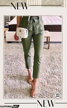 Pockets Belted Straight-leg Pants Khaki Pants Outfit Work, Edgy Work Outfits, Khaki Pants Outfit, Pants Outfit Work, Winter Pants Outfit, Outfit Work, Pants Outfit Casual, Summer Work Outfits, Outfit Winter