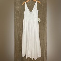 Nwt. Beautiful, Well Made Dress. Double V Neck Detail. Side Zip. Thick, Not See Through. Cotton Maxi Dress With Empire Waist For Daywear, Cotton V-neck Unlined Maxi Dress, White Cotton Lined Maxi Dress, White Fitted Unlined Maxi Dress, White Fitted Maxi Dress Unlined, Fitted White Maxi Dress Unlined, White Unlined Cotton Maxi Dress, Bohemian Embroidered Dress, Cow Print Dress