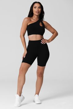 Experience a divine blend of comfort and performance with our High Waist Scrunch Biker Shorts. Featuring quick-dry, 4-way stretch fabric and a high-rise waistband, these shorts move with you and keep you dry during your most intense workouts. With a hidden pocket in the waistband and a butt-scrunch design, they provide both functionality and form-fitting style. The details: Buttery-soft fabric for ultimate comfort Quick-dry fabric High-rise waistband Hidden waistband pocket Medium/High-Rise Form One Shoulder Bra, Criss Cross Top, Sports Bra And Leggings, Biker Short, After Workout, Black High Waist, 4 Way Stretch Fabric, Intense Workout, V Cuts