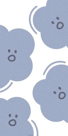 four blue teddy bears with faces drawn in the shape of speech bubbles on a white background