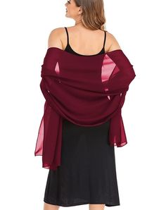 Material: 100% Acrylic Size approximately: 28 in X 68 in Can be worn casually in a multitude of ways, or tied around the shoulders for a more formal evening wrap look Hand Wash Cold Dry Flat Purple Shawl, Red Shawl, Ball Birthday, Chiffon Shawl, Evening Outfit, Different Dresses, Chiffon Scarf, Elegant Red, Women Shawl