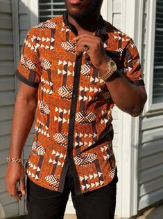 This is a unique and beautiful shirt perfect for either casual or formal occasions. FABRIC DETAILS/ OVERVIEW Short sleeve shirt Soft and comfortable African Cotton. Ankara fabric/ African wax Designed in the U.S.A and made in Nigeria CARE INSTRUCTIONS: Hand wash in cold water, DO NOT BLEACH, Hang dry, Press with cool iron on the wrong side only. Mens African Wear Designs, African Print Shirts For Men, African Shirts Designs, Ankara Shirts For Men, Short Sleeve Shirt Outfit, African Wear Designs, African Men Clothing, Male Shirt, Grooms Men